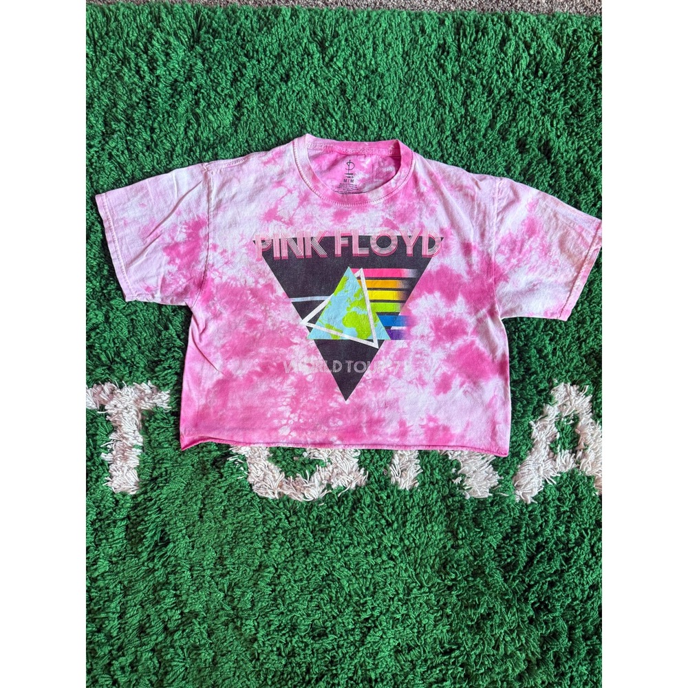Pink Floyd World Tour 73 Tie Dye Crop Top Graphic T-Shirt Pink Medium
